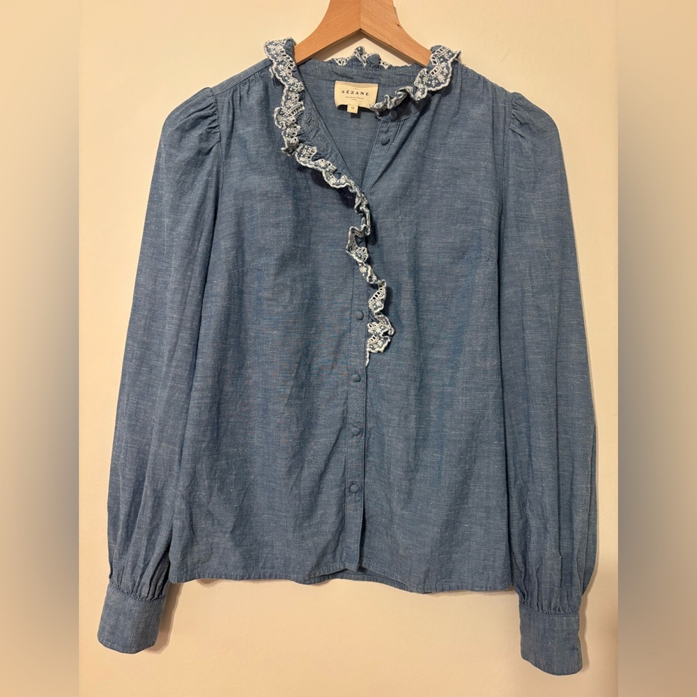 Sezane Chlo Shirt Chambray Bleu - Size 34